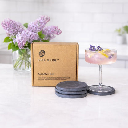 Diatomaceous Earth Coasters Set of 4 | Absorbent Stone Coasters for Drinks | Quick Dry, Water Absorbing | Non-Toxic, BPA-Free | Female Founded USA Brand