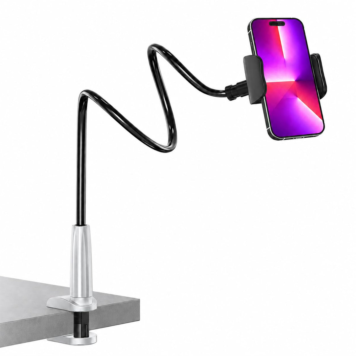 MAGIPEA Gooseneck Phone Holder for Bed, 30in Flexible Overhead Cell Phone Mount for Desk, Hands-Free Viewing Clamp Stand Compatible with iPhone 17 16 15 Pro Max and 3.5-7" Devices