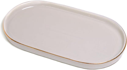 Ceramic Jewelry Dish, Perfume Vanity Tray, 7x4 Decorative Catch All Bowl for Trinket Key Ring, Small Bathroom Counter Tray, Soap Tray for Kitchen Sink (Black)