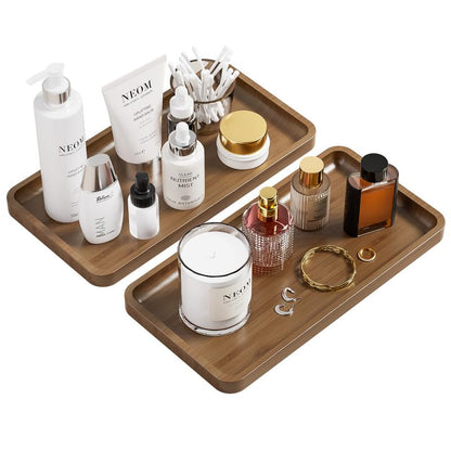 Weenson Small Bathroom Vanity Tray for Countertop Makeup Perfume Jewelry Decor Candle Keys, Small Black Kitchen Tray for Soap Dispenser Spice Bamboo Toilet Tray 7.9" L x 4" W x 0.79" H