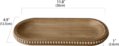 dwellington Wooden Farmhouse Decorative Tray, 11.8in Rustic Beaded Tray for Living Room Decor, Kitchen Table Décor, Oval Coffee Table Serving Tray (Natural)