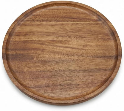 9.8 Inch Round Wood Tray for Coffee Table, Rustic Candle Holder Tray Home Decor, Small Wooden Serving Tray for Living Room, Decorative Farmhouse Centerpiece for Kitchen Counter