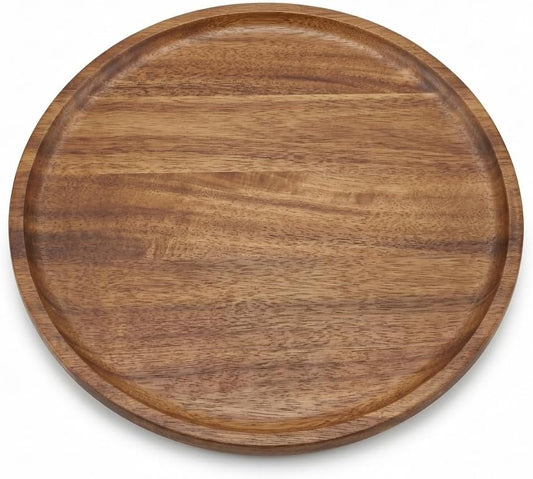9.8 Inch Round Wood Tray for Coffee Table, Rustic Candle Holder Tray Home Decor, Small Wooden Serving Tray for Living Room, Decorative Farmhouse Centerpiece for Kitchen Counter