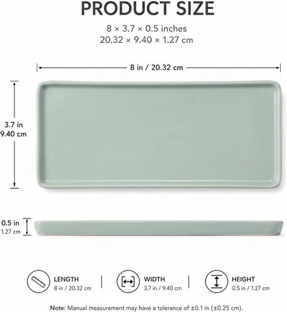 8″ x 3.7″Ceramic Vanity Tray, Decorative Rectangular Organizer for Bathroom Countertop, Dresser Top, Kitchen & Bathtub, for Soap, Perfume, Candle, Jewelry & Cosmetics (Green)