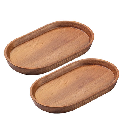 Vandroop Walnut Wooden Mini Serving Tray Set of 2, Tea&Coffee Table Tray