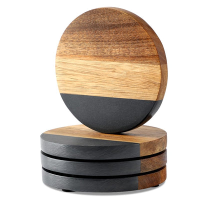 WLWNWFT Marble Acacia Wood Drinks Coasters Set of 4, Modern Rustic Wooden Coasters for Drinks Coffee Table Dining Table Desk Christmas Housewarming Home Office