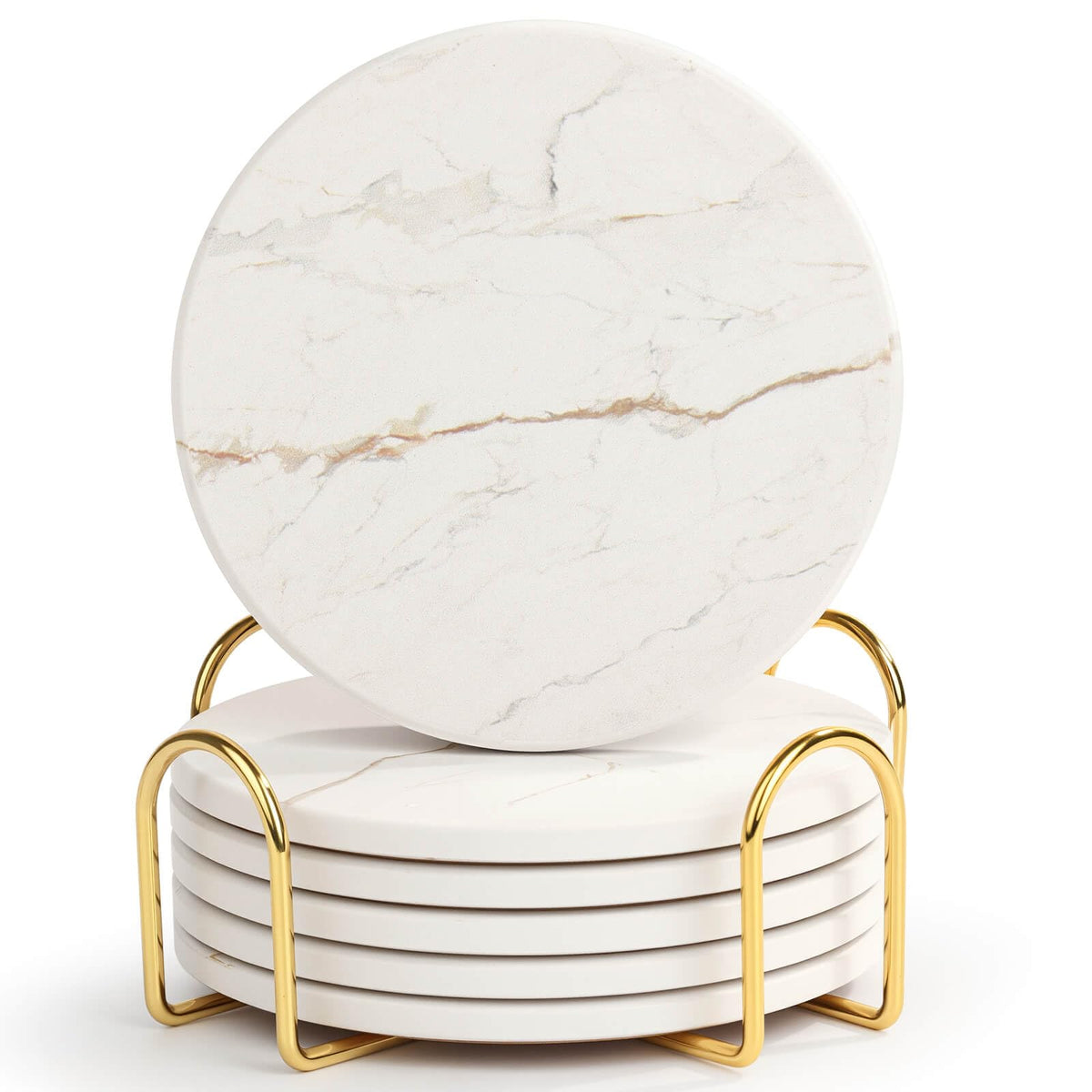 Acejoz Drink Coasters Set of 6, Absorbent Coaster for Coffee Table Decor, Marble Style Ceramic Coaster for Home Decor, 4 Inches
