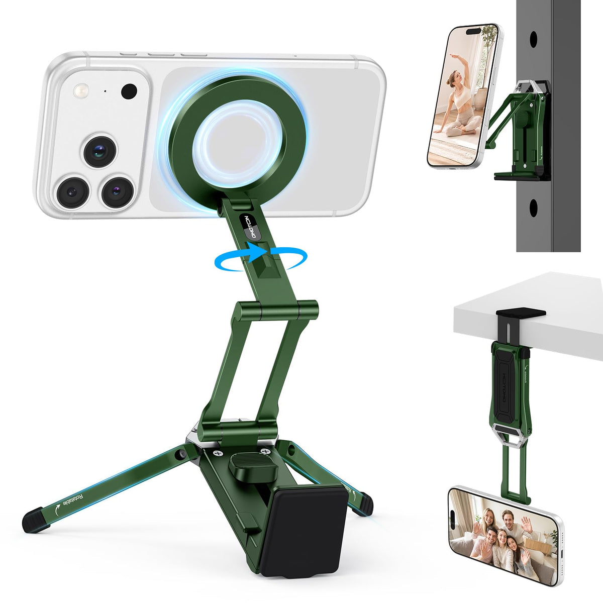 OMOTON TP02 Magnetic Phone Tripod for MagSafe, 360° Pivot, Clamp & Stand