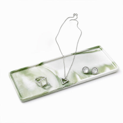 8″ x 3.7″Ceramic Vanity Tray, Decorative Rectangular Organizer for Bathroom Countertop, Dresser Top, Kitchen & Bathtub, for Soap, Perfume, Candle, Jewelry & Cosmetics (Green)