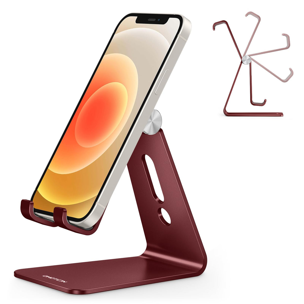 OMOTON C2 Adjustable Aluminum Cell Phone Stand with Charging Cutout, Silver