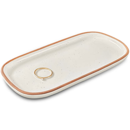 Mora Small Ceramic Decorative Tray – Rectangle 6.4 Inch Dish for Jewelry, Perfume, Makeup, Accessories, Candle, in the Bathroom Vanity, Bedside, or Kitchen Counter – Cute Organizer – White