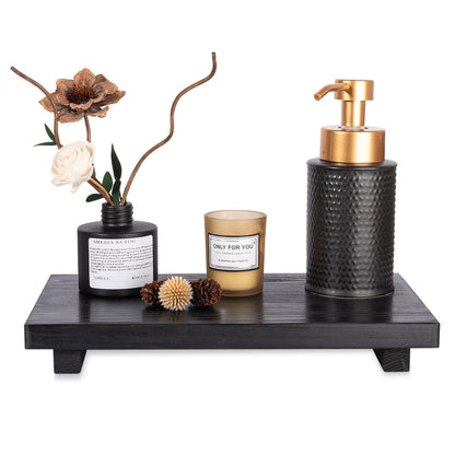 Bathroom Tray Wood Riser Kitchen Decor Soap Holder, 9" x 6" Black