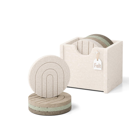 Fluxynara Felt Coasters with Holder, Set of 8 for Drinks, Oatmeal