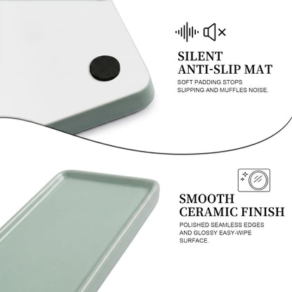 8″ x 3.7″Ceramic Vanity Tray, Decorative Rectangular Organizer for Bathroom Countertop, Dresser Top, Kitchen & Bathtub, for Soap, Perfume, Candle, Jewelry & Cosmetics (Green)