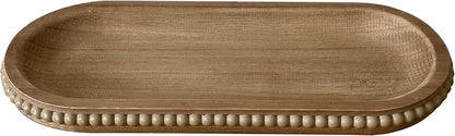 dwellington Wooden Farmhouse Decorative Tray, 11.8in Rustic Beaded Tray for Living Room Decor, Kitchen Table Décor, Oval Coffee Table Serving Tray (Natural)