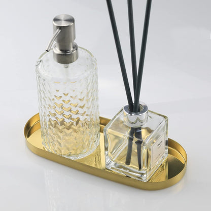 FREELOVE Mirror Gold Tray for Bathroom Vanity Perfume, Small Brass Metal Decorative Trays, Rectangle Round Oval Trinket for Napkin Glass Soap Sink Decanter Towel Candle Jewelry, 3.7''X9''