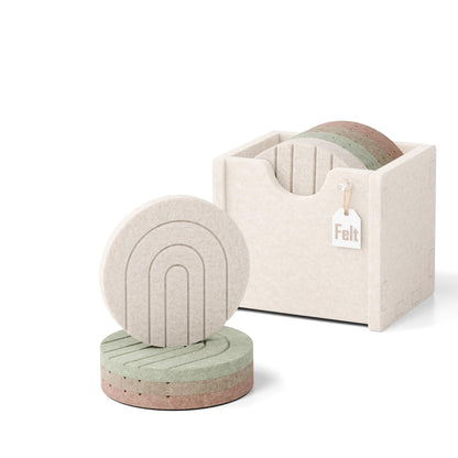 Fluxynara Felt Coasters with Holder, Set of 8 for Drinks, Oatmeal