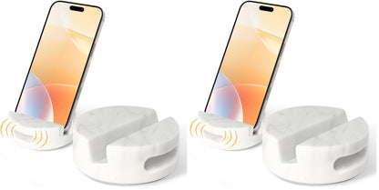 CHISELED ST DF SK Elegant and Versatile White Marble Phone Stand with Sound Amplified Output iPhone Phone Holder Function for Office Desk,Kitchen Counter,Bathroom,and Bedside