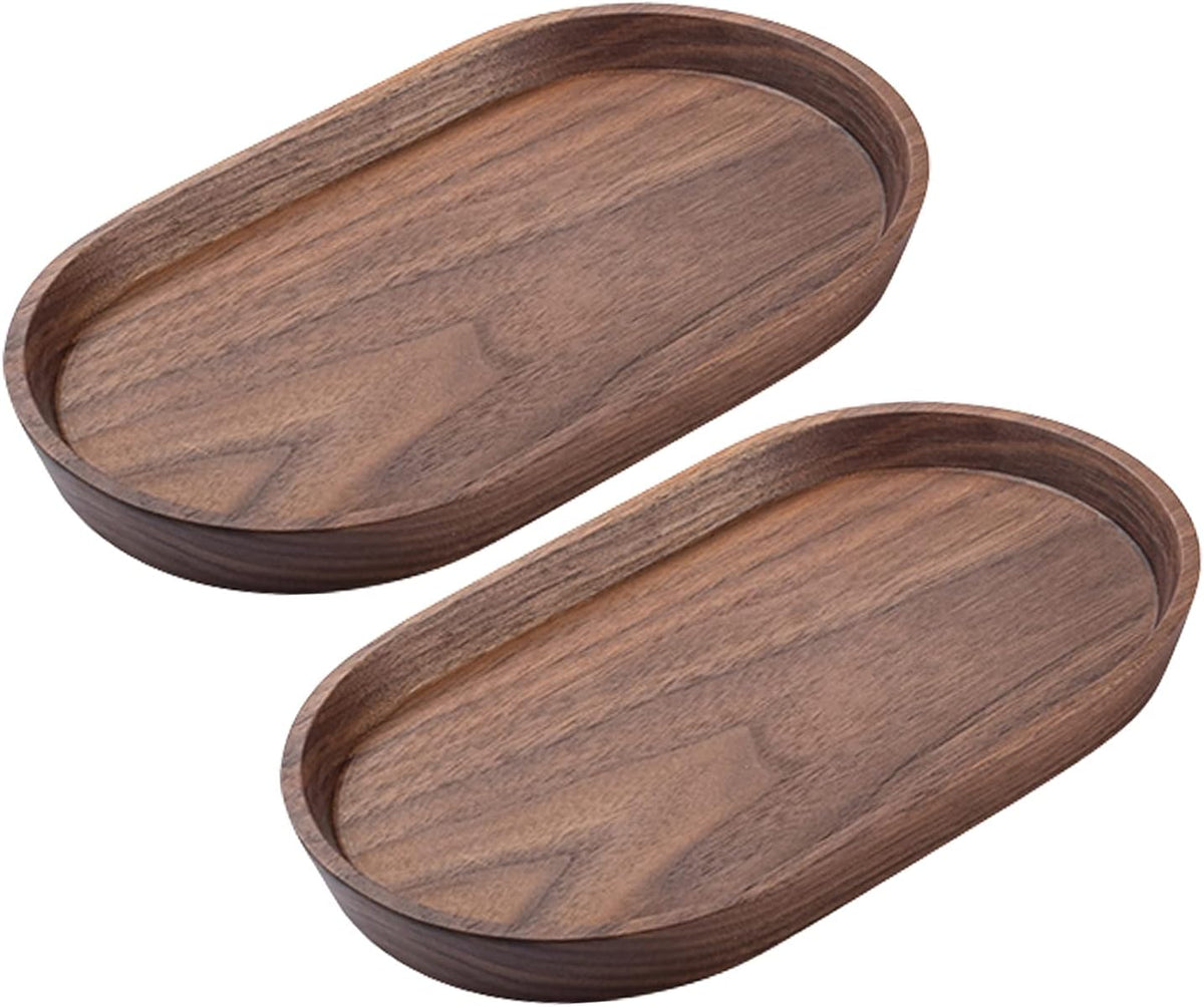 Vandroop Walnut Wooden Mini Serving Tray Set of 2, Tea&Coffee Table Tray