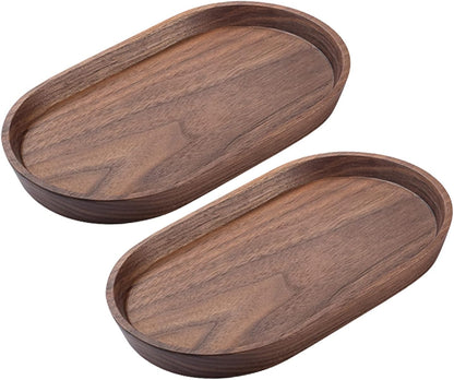 Vandroop Walnut Wooden Mini Serving Tray Set of 2, Tea&Coffee Table Tray