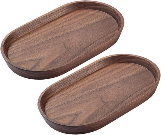 Vandroop Walnut Wooden Mini Serving Tray Set of 2, Tea&Coffee Table Tray