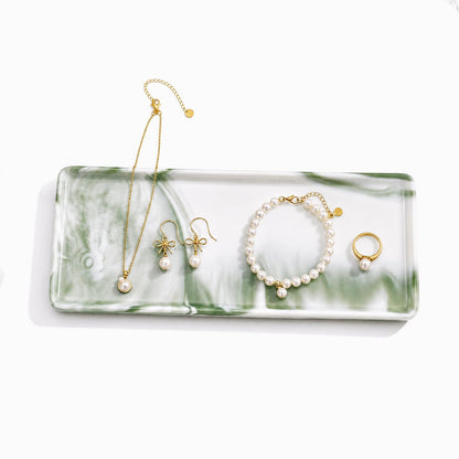8″ x 3.7″Ceramic Vanity Tray, Decorative Rectangular Organizer for Bathroom Countertop, Dresser Top, Kitchen & Bathtub, for Soap, Perfume, Candle, Jewelry & Cosmetics (Green)