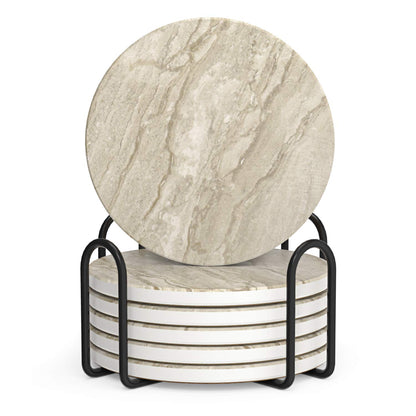 LIFVER Absorbent Coaster Sets of 4, Drink Coasters with Holder, Marble Style Ceramic Drink Coaster for Tabletop Protection, Suitable for Kinds of Cups, Wooden Table, Cool Home Decor, 4 Inches