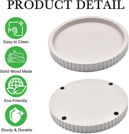 Modern Decorative Tray for Coffee Table, 11" Wooden Gray Beige Round Small Decor Tray for Candle, Perfume, Vanity, Kitchen Island Counter & Table Centerpiece