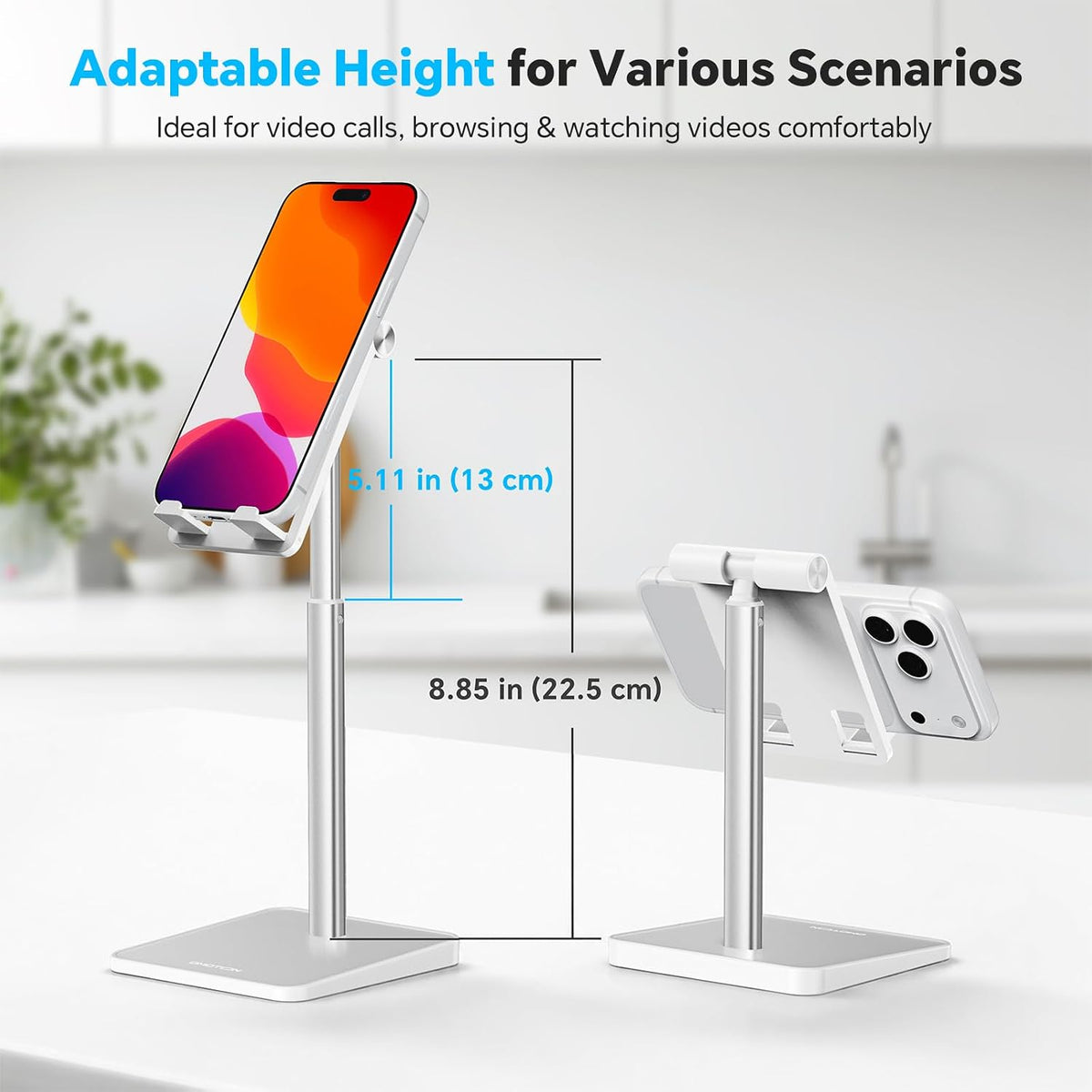 OMOTON CA02 Cell Phone Stand with Charging Hole for Desk Lightweight Silver