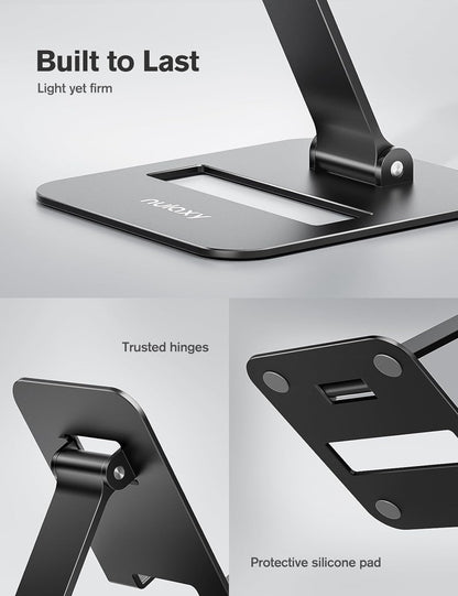 Nulaxy 2 Pcs Aluminum Dual Folding Cell Phone Stand for Desk Black&Rosegold