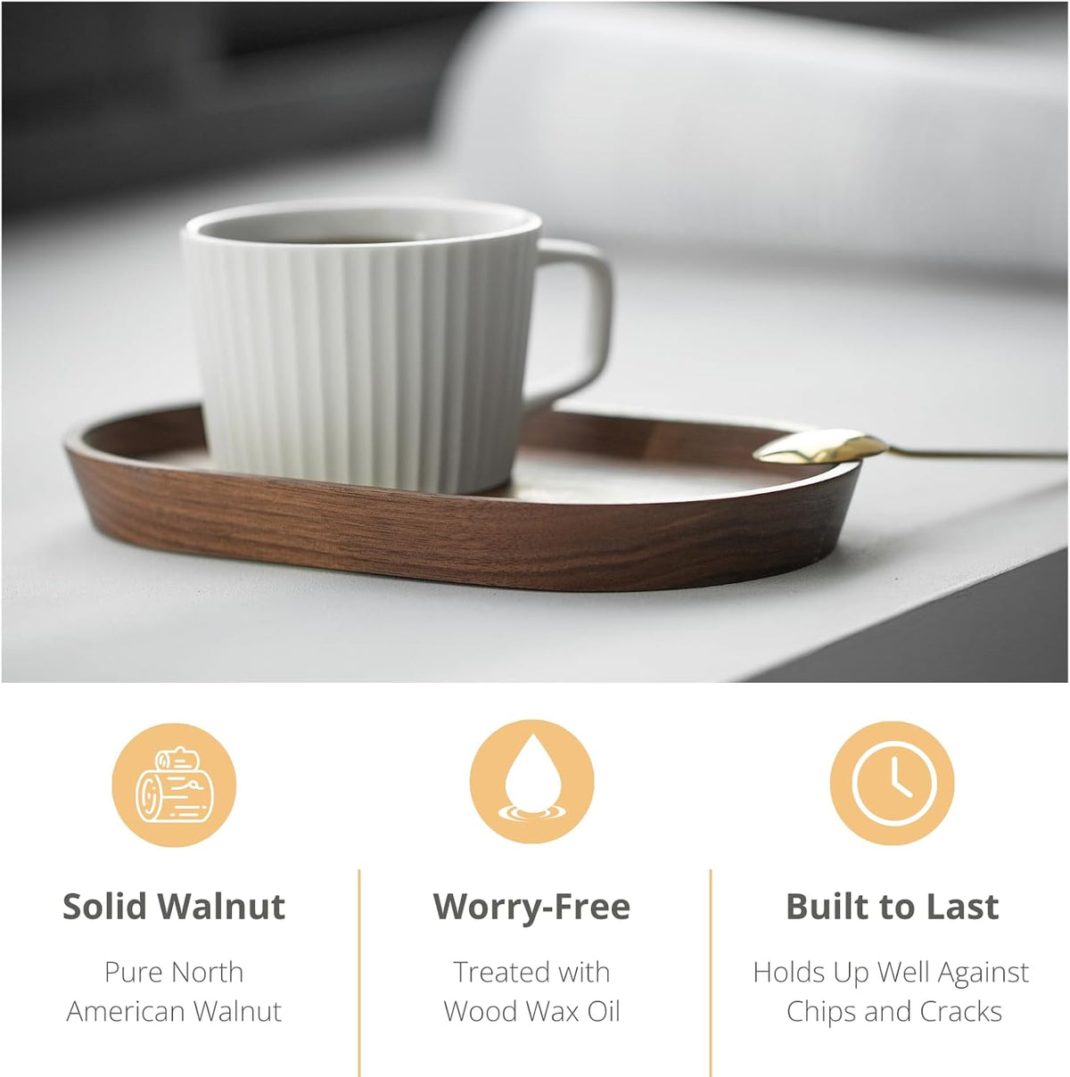 Vandroop Walnut Wooden Mini Serving Tray Set of 2, Tea&Coffee Table Tray