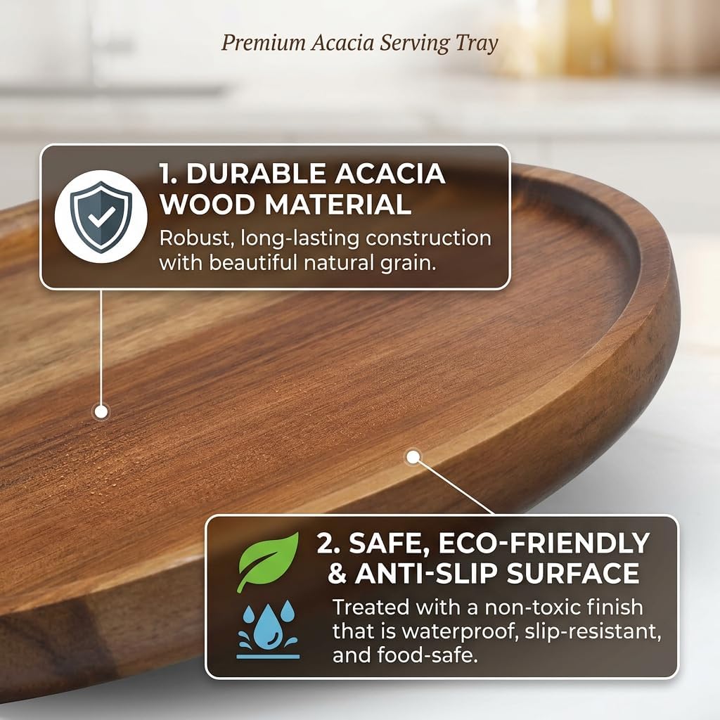 9.8 Inch Round Wood Tray for Coffee Table, Rustic Candle Holder Tray Home Decor, Small Wooden Serving Tray for Living Room, Decorative Farmhouse Centerpiece for Kitchen Counter