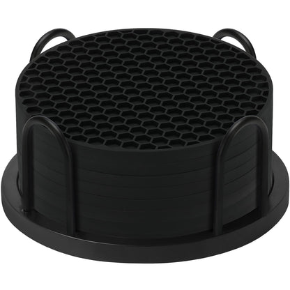 TWTLi 8-Pack Silicone Drink Coasters with Holder, Non-Slip Coaster Set for Coffee Table, Kitchen & Office, Protect Furniture from Water Rings, Heat & Spills, Black