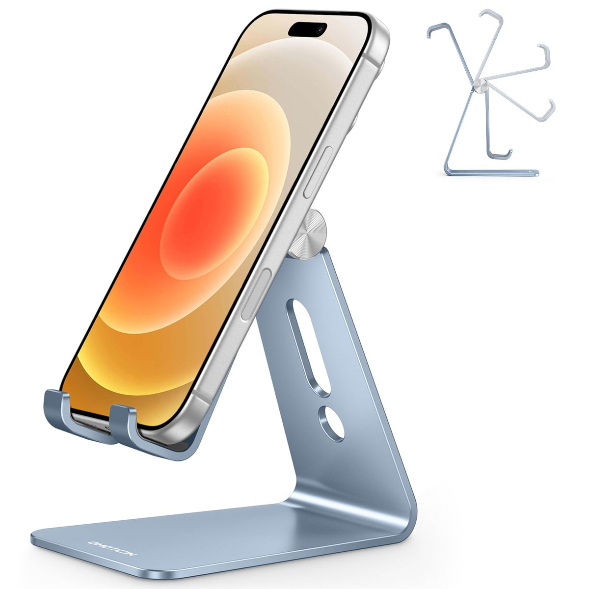 OMOTON C2 Adjustable Aluminum Cell Phone Stand with Charging Cutout, Silver