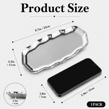 Silver Tray, Decorative Tray, Wave Serving Tray for Trinket, 8.7" X 4.3"