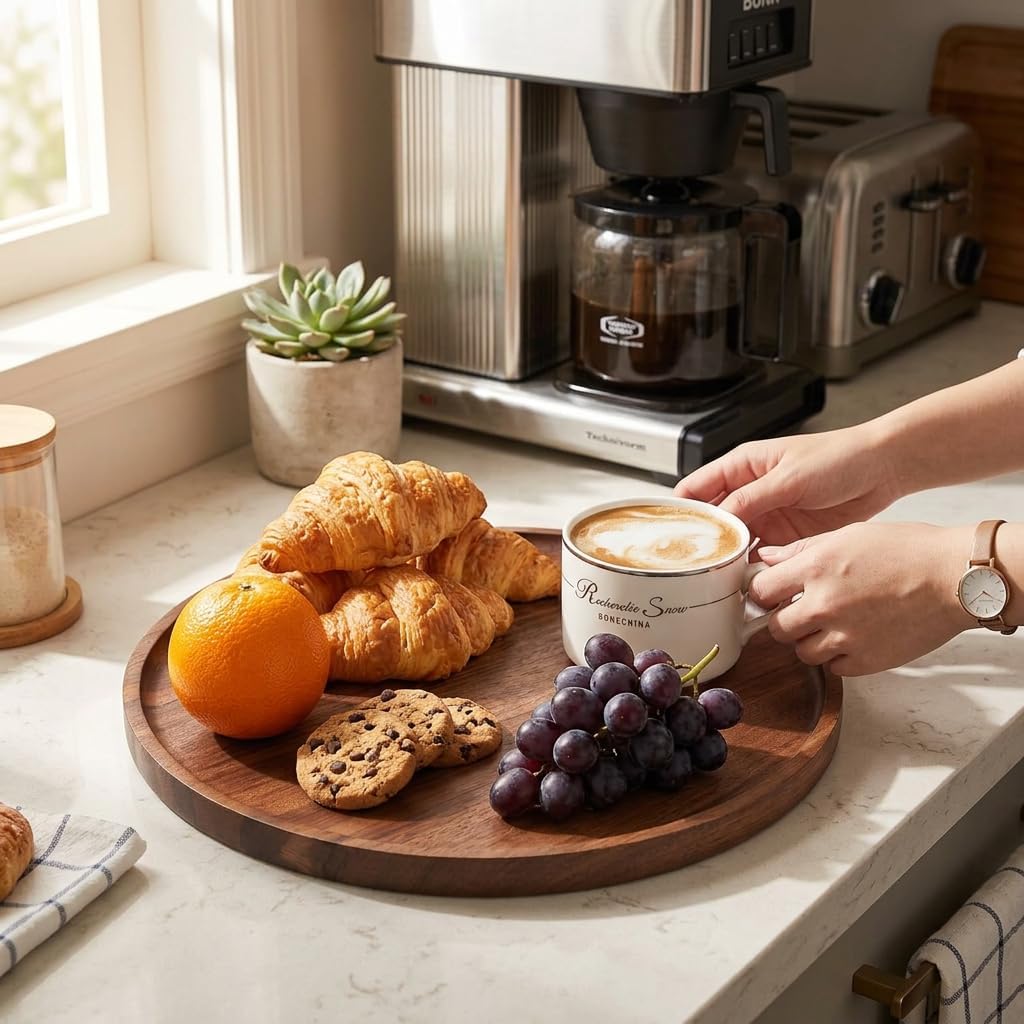 9.8 Inch Round Wood Tray for Coffee Table, Rustic Candle Holder Tray Home Decor, Small Wooden Serving Tray for Living Room, Decorative Farmhouse Centerpiece for Kitchen Counter