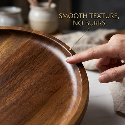 9.8 Inch Round Wood Tray for Coffee Table, Rustic Candle Holder Tray Home Decor, Small Wooden Serving Tray for Living Room, Decorative Farmhouse Centerpiece for Kitchen Counter
