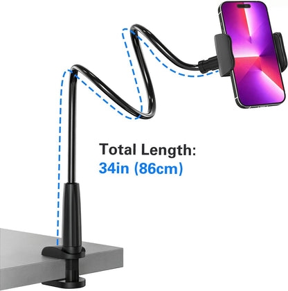 MAGIPEA Gooseneck Phone Holder for Bed, 30in Flexible Overhead Cell Phone Mount for Desk, Hands-Free Viewing Clamp Stand Compatible with iPhone 17 16 15 Pro Max and 3.5-7" Devices