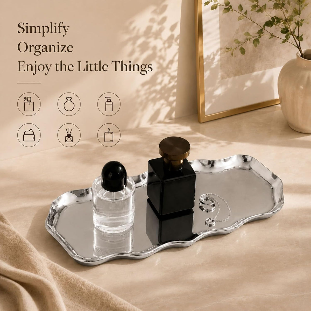 Silver Tray, Decorative Tray, Wave Serving Tray for Trinket, 8.7" X 4.3"