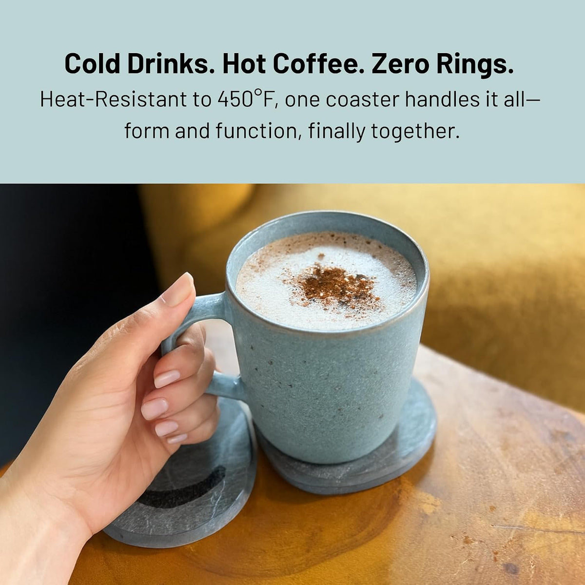 Diatomaceous Earth Coasters Set of 4 | Absorbent Stone Coasters for Drinks | Quick Dry, Water Absorbing | Non-Toxic, BPA-Free | Female Founded USA Brand