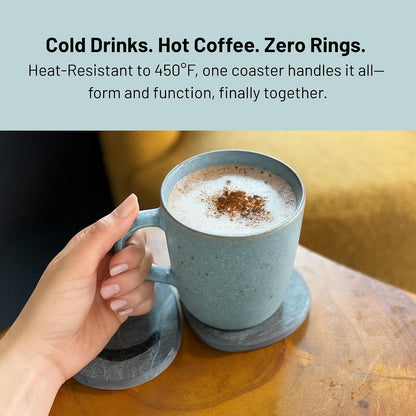 Diatomaceous Earth Coasters Set of 4 | Absorbent Stone Coasters for Drinks | Quick Dry, Water Absorbing | Non-Toxic, BPA-Free | Female Founded USA Brand