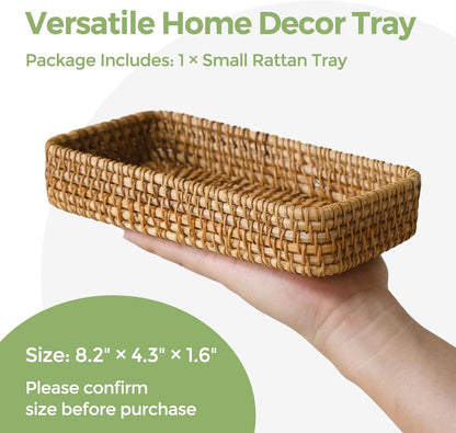 Small Rattan Serving Tray, Natural Wicker Decorative Tray (8.2" × 4.3")