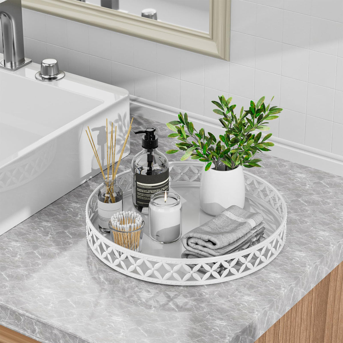 Vanity Tray for Bathroom Counter - 11 Inch Round Black Decorative Tray