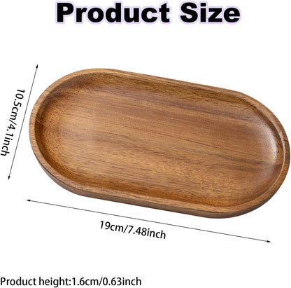 Small Wooden Tray, Oval Wood Serving Trays, Acacia Wood Platter for Coffee Tables, Dessert, Snack, Fruit, Bathroom Tray Charcuterie Board for Home Decor (S)