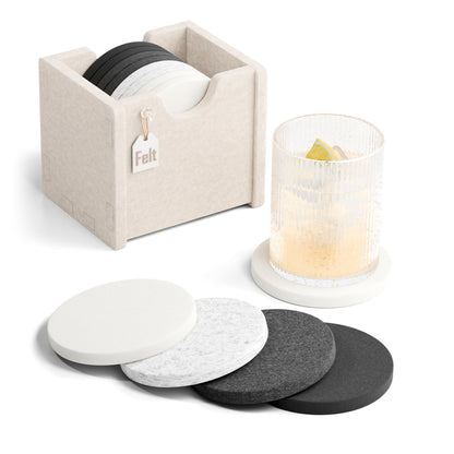 Fluxynara Felt Coasters with Holder, Set of 8 for Drinks, Oatmeal
