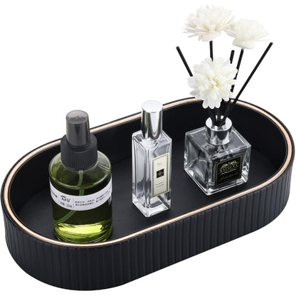 GORESE PU Leather Perfume Tray Nightstand Organizer, Small Oval Desk Tray Jewelry Trinket Trays Valet Organizer Key Bowl for Entryway Dresser Bathroom, Catchall Trays for Men Women, 11×5.9 in, Beige