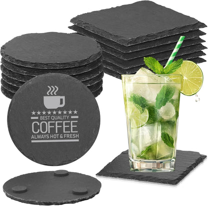24 PCS Slate Coasters Black Square 4 Inch Bulk Rock, Blank Laser Engraving, Scratch Resistant Bottom, Home Office Kitchen Gift Wedding Bar Party