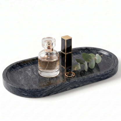 YKAJO Yellow Travertine Oval Marble Tray, 9.8x4.7 Vanity Perfume Organizer