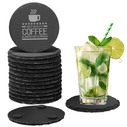 24 PCS Slate Coasters Black Square 4 Inch Bulk Rock, Blank Laser Engraving, Scratch Resistant Bottom, Home Office Kitchen Gift Wedding Bar Party