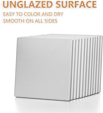 Blank Ceramic Coasters White Ceramic Tiles for Crafts 4x4 in 12 Pcs